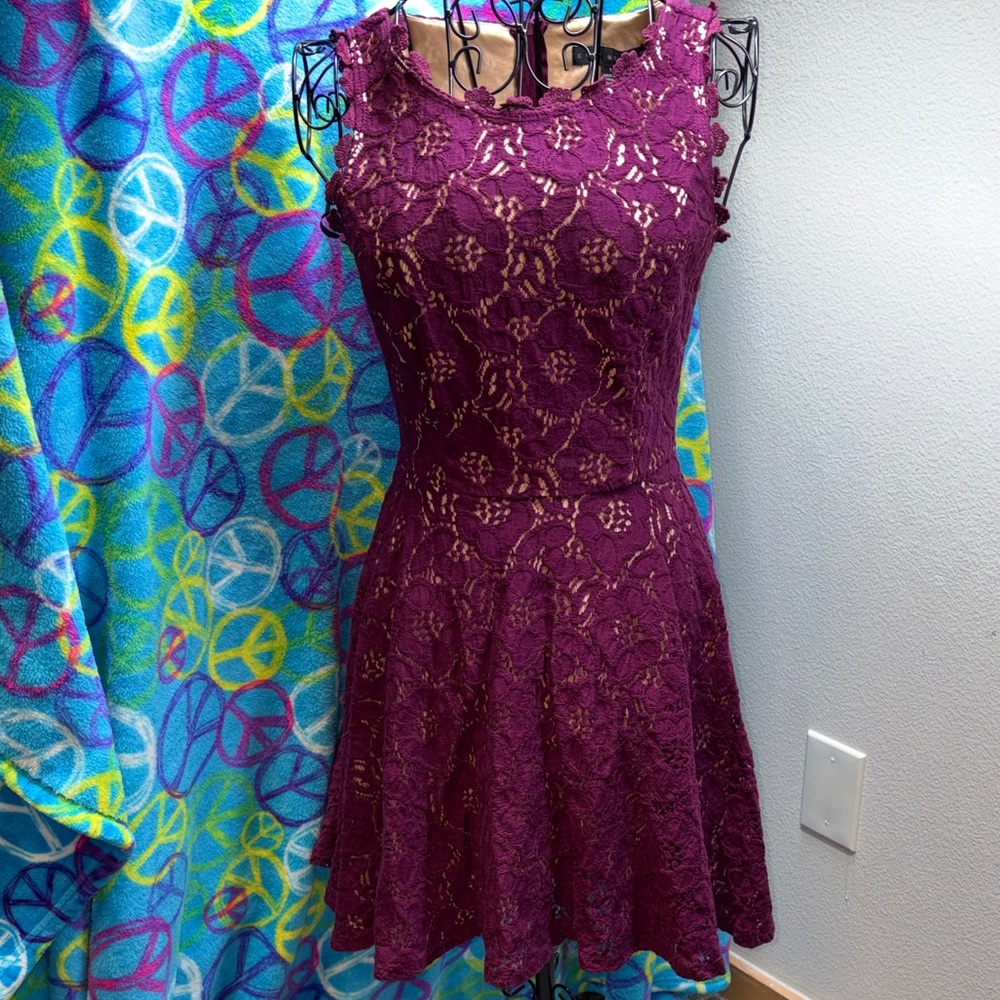 City Studio Plum Lace Sleeveless Fit & Flare Mini Dress